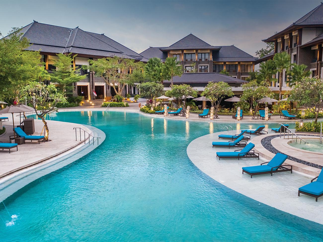 Pool area and exterior of the Marriott's Bali Nusa Dua Gardens resort timeshare